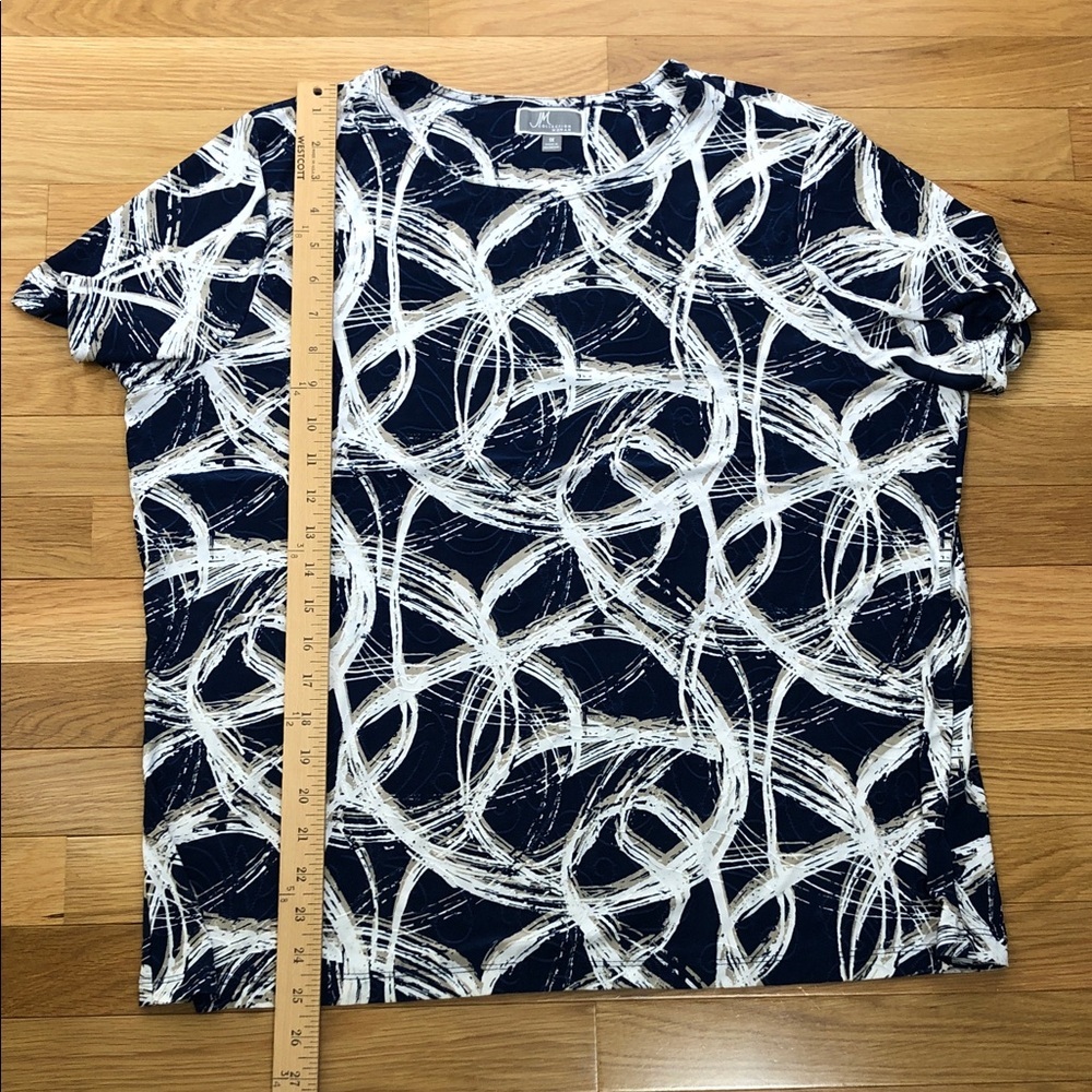 JM Collection Navy and White Circle Print Top Sz 1X (V1) - Picture 7 of 8